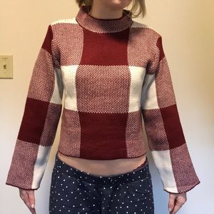 High Neck Gingham Crop Sweater NWT High Neck Gingham Crop Sweater NWT